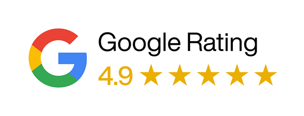 A Google logo next to five yellow stars and the text