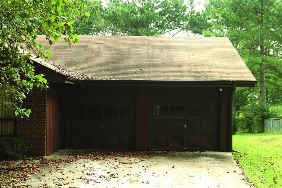 garage with old roof