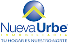 A blue and yellow logo for nueva urbe inmobiliaria tu hogar es nuestro norte.