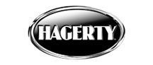 Hagerty logo inside a black oval with a silver outline and glossy appearance.