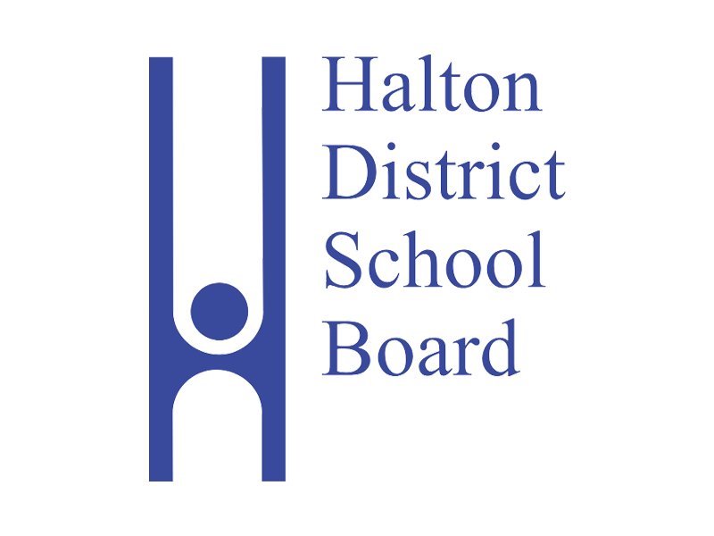 The logo for the halton district school board is blue and white.