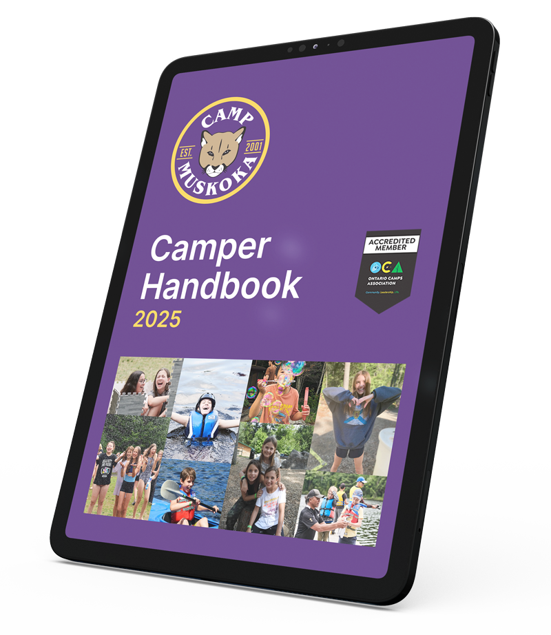 A tablet with a camper handbook on it