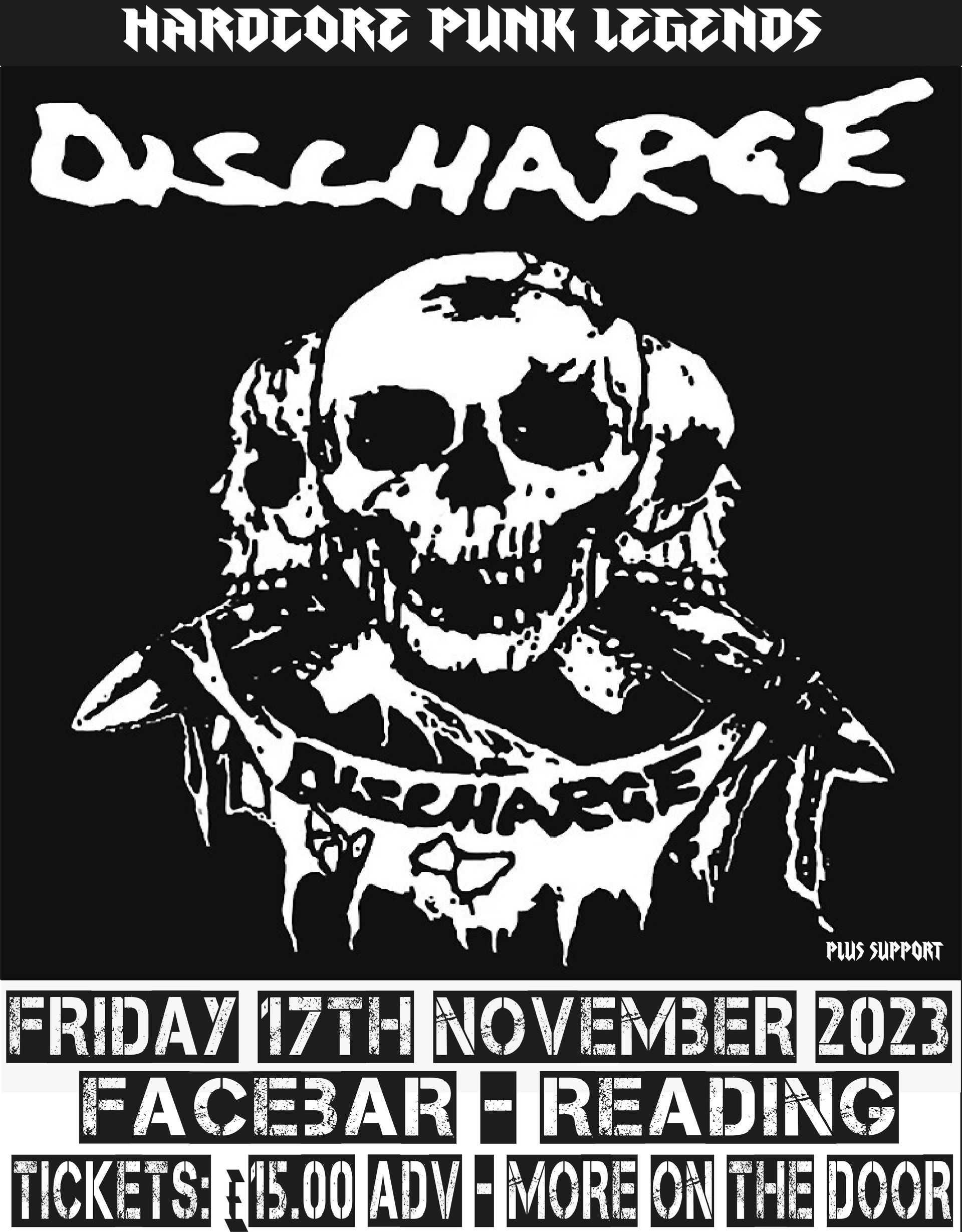 A black and white poster for hardcore punk legends discharge