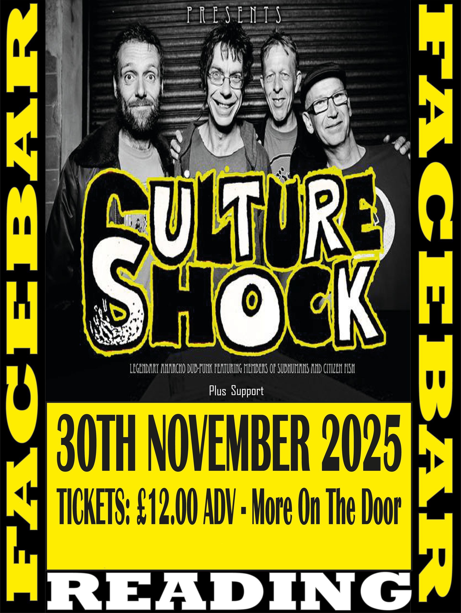 A poster for a concert called culture shock on november 30th.