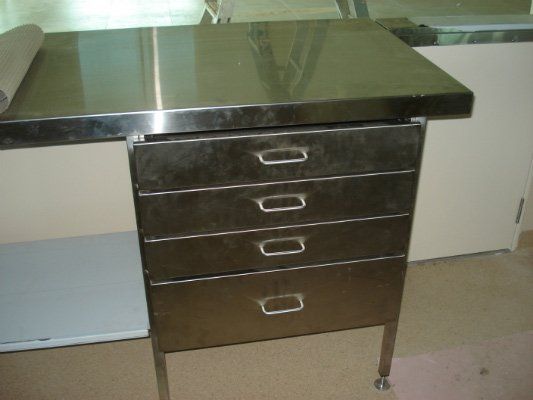 A Stainless Steel Desk With Four Drawers Underneath It — Dalrymple Sheet Metal In Garbutt, QLD