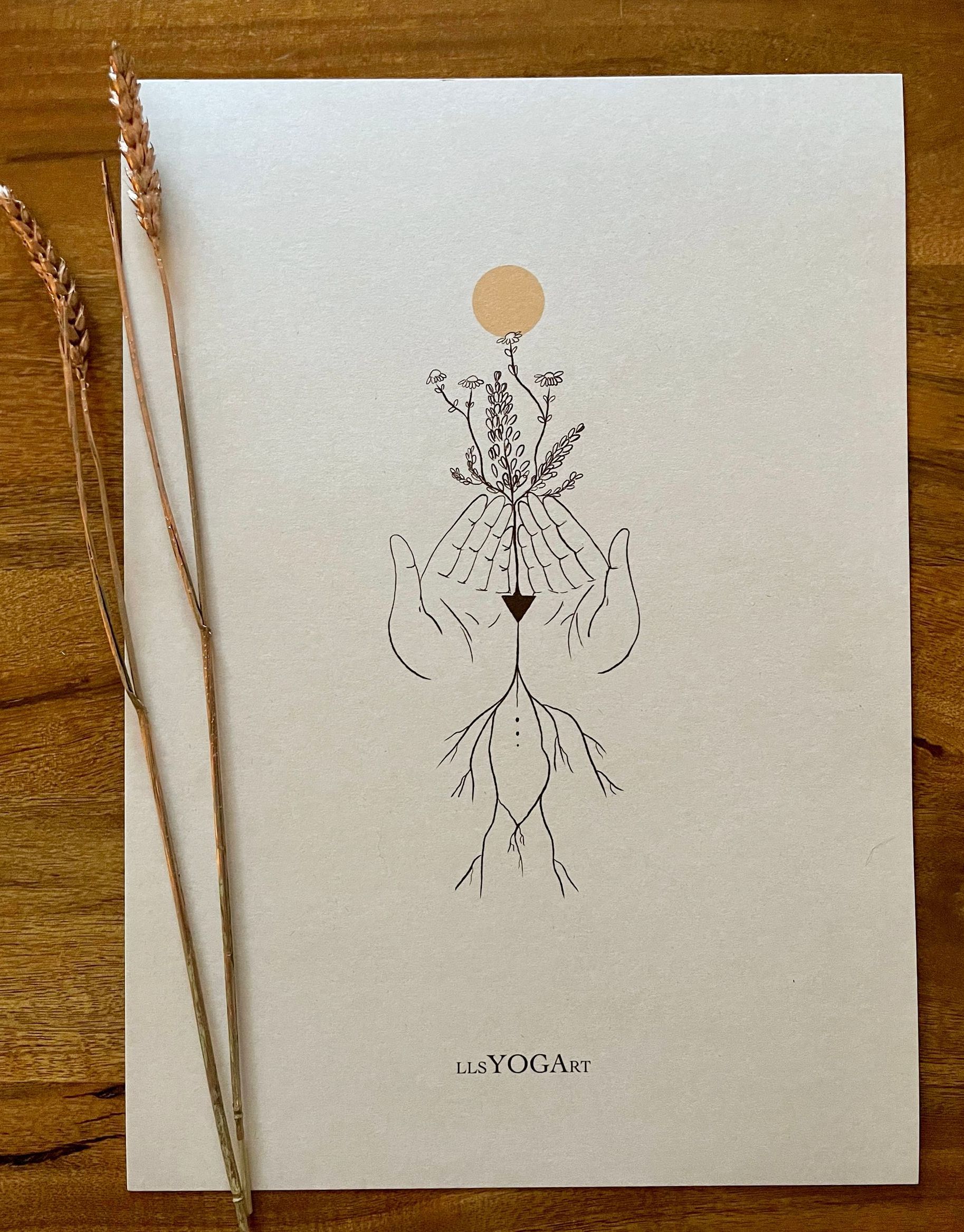 Mama Gaia Yoga illustratie print van handen en groei