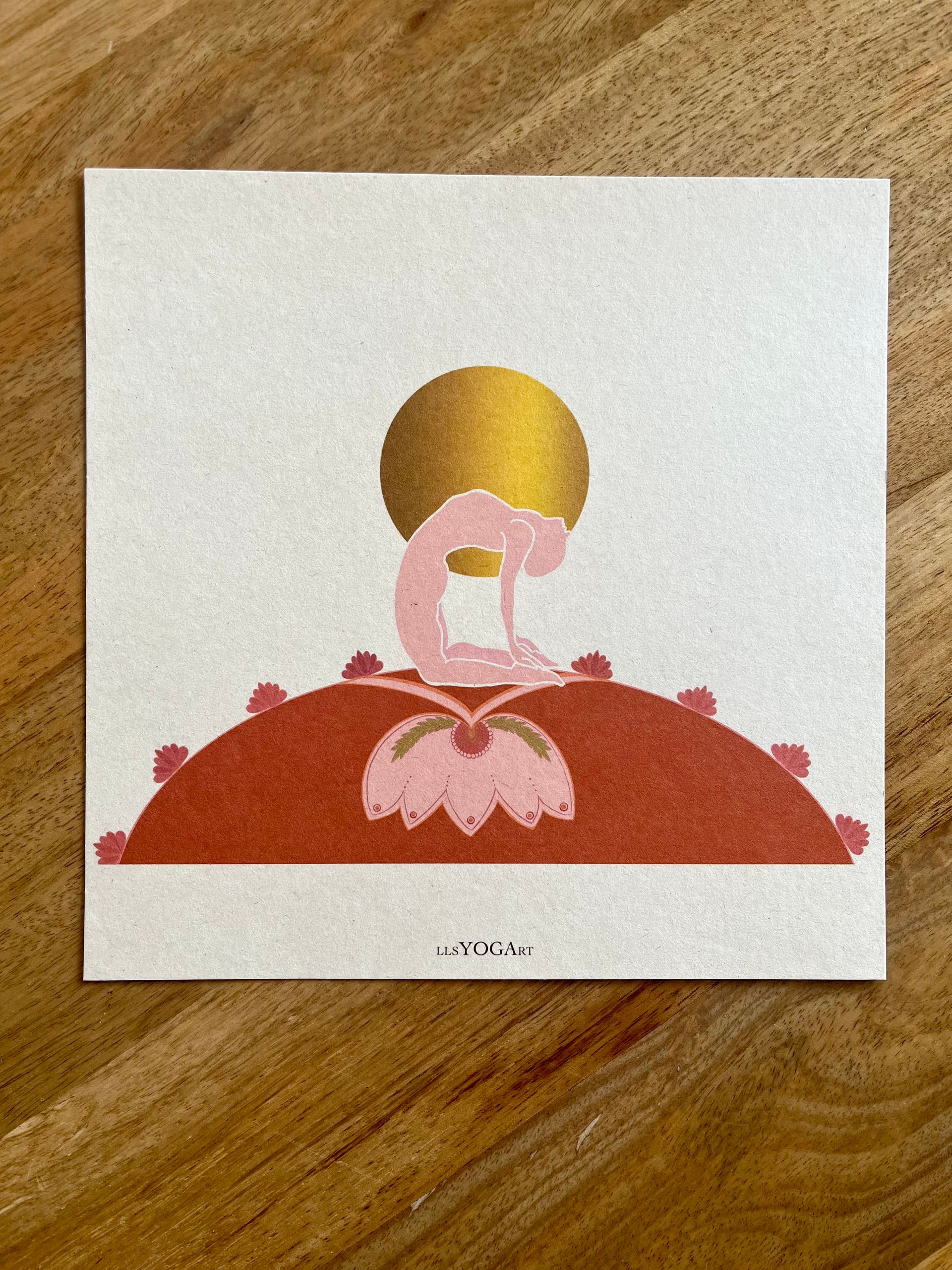 Yoga ustrasana gouden zon illustratie yogaprint