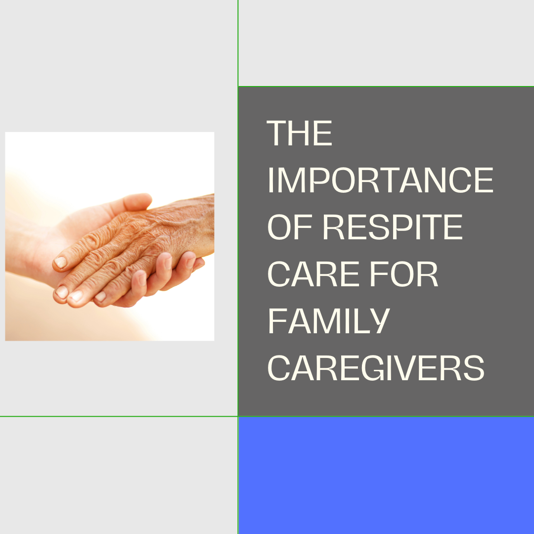 Close-up of two hands, one elderly and one younger, in a handshake. Text: The importance of respite care for family caregivers.