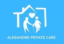 Blue logo: Elderly figures holding hands under house shape with heart, "Alexandre Private Care" below.