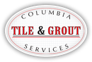 Columbia Tile & Grout Services logo: red and black text within a white oval border on a grid background.