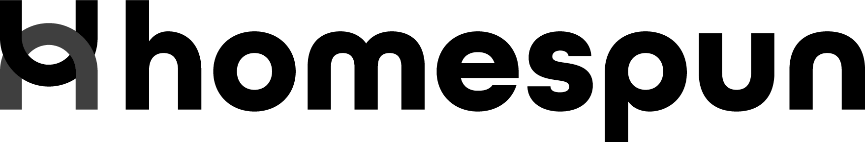 The word homespun is written in black on a white background