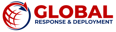 A logo for global response and deployment with a globe in the middle