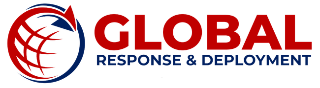 A logo for global response and deployment with a globe in the middle