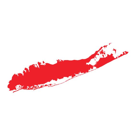 Red outline of Long Island, New York on a white background.