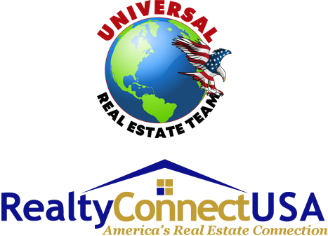 Logo: Universal Real Estate Team over a globe, with a US flag eagle. RealtyConnectUSA below.