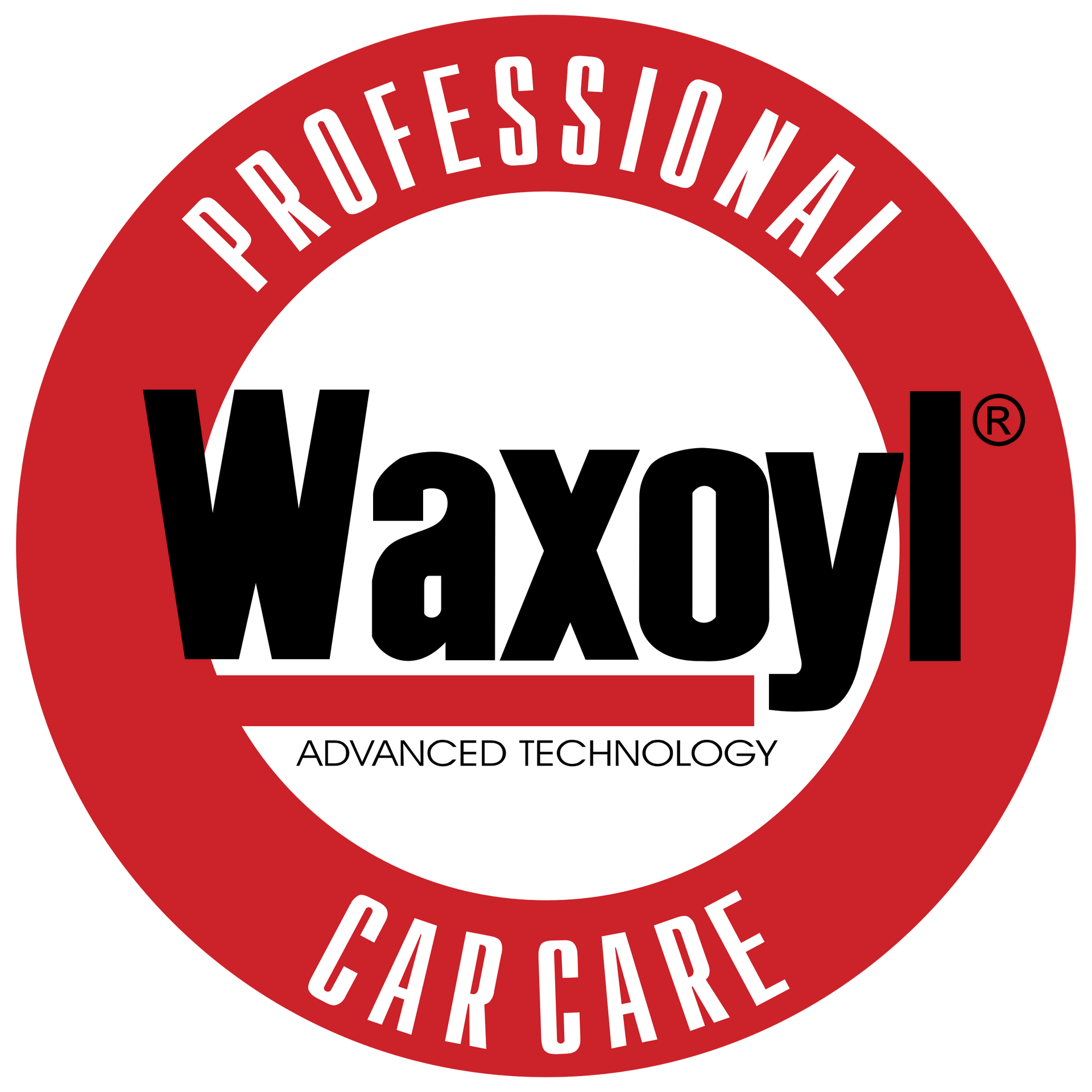 A professional waxoyl car care logo in a red circle