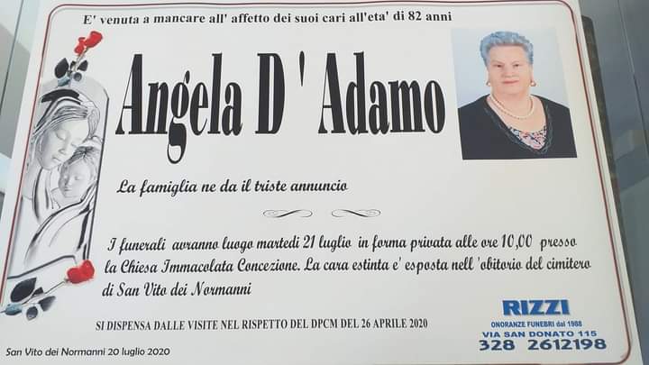 necrologio Angela D'adamo