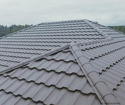 A close up of a roof with the word roofing on the bottom