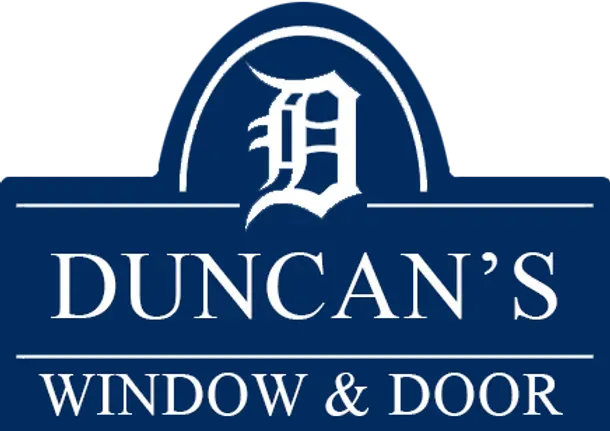 A blue sign that says duncan 's window and door