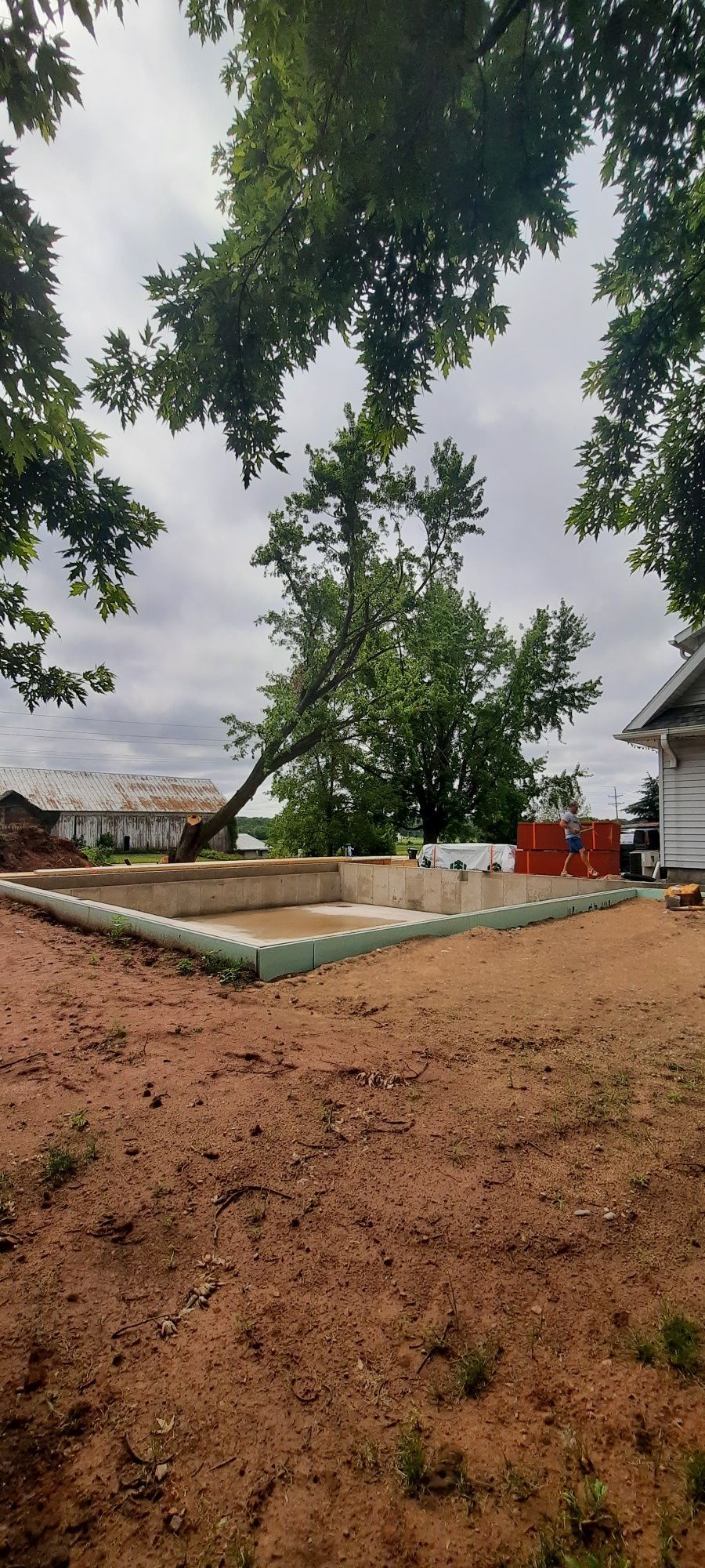 A tree is fallen on top of a swimming pool.