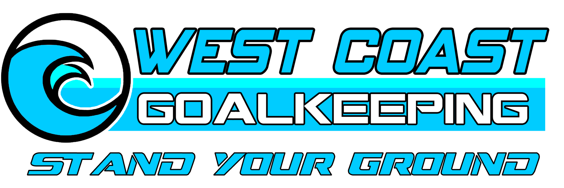 Logo of West Coast Goalkeeping, featuring a wave graphic and text in shades of blue.