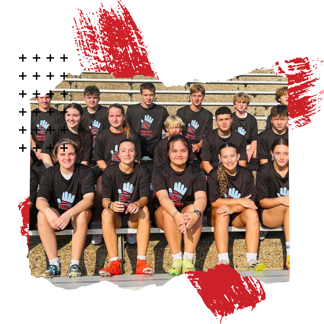 Protect Your Net Girls High School Camp photo with red 'X' graphic behind