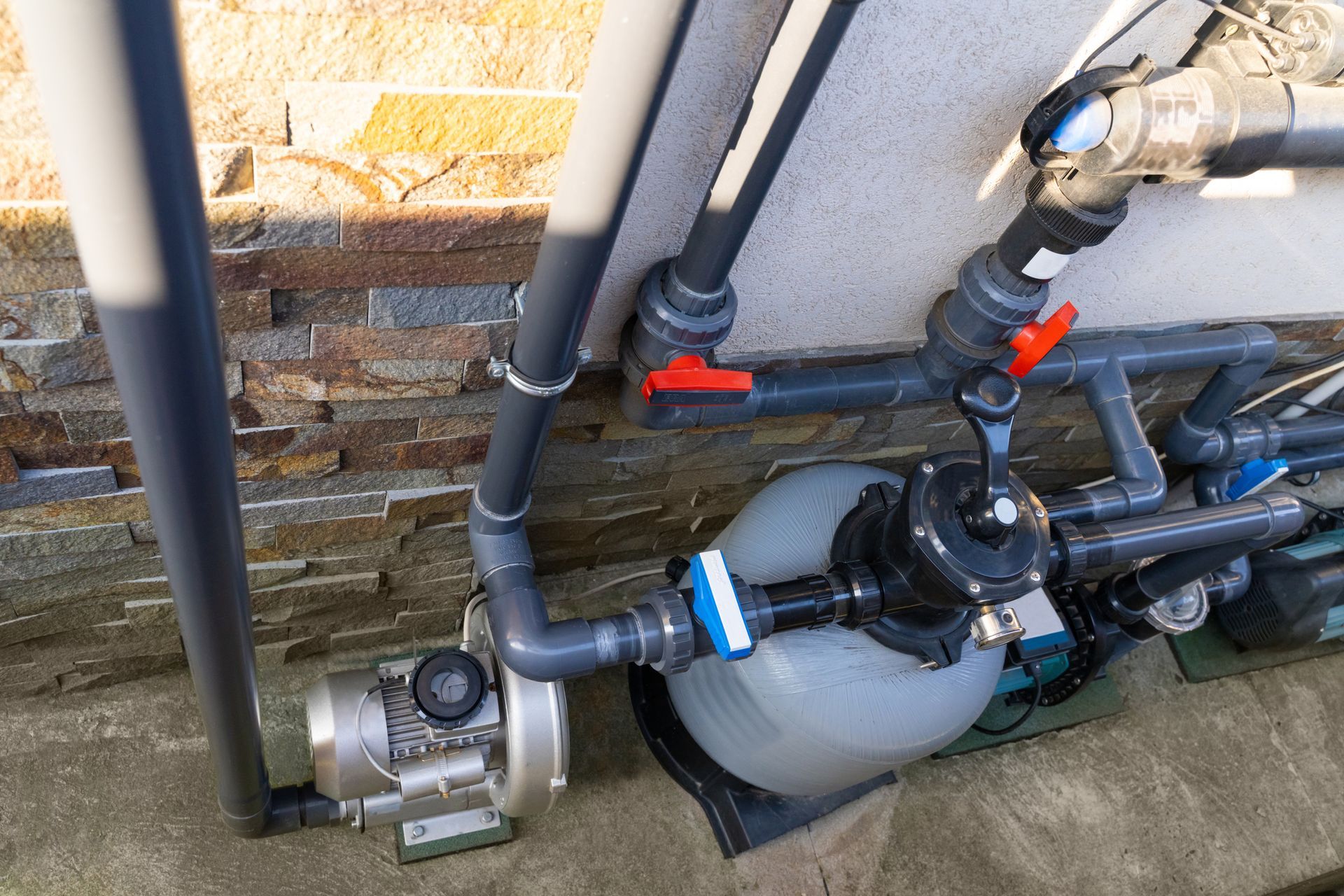 Water pump control system set up outdoors.