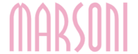 "MARSONI" text in light pink, with a unique font.
