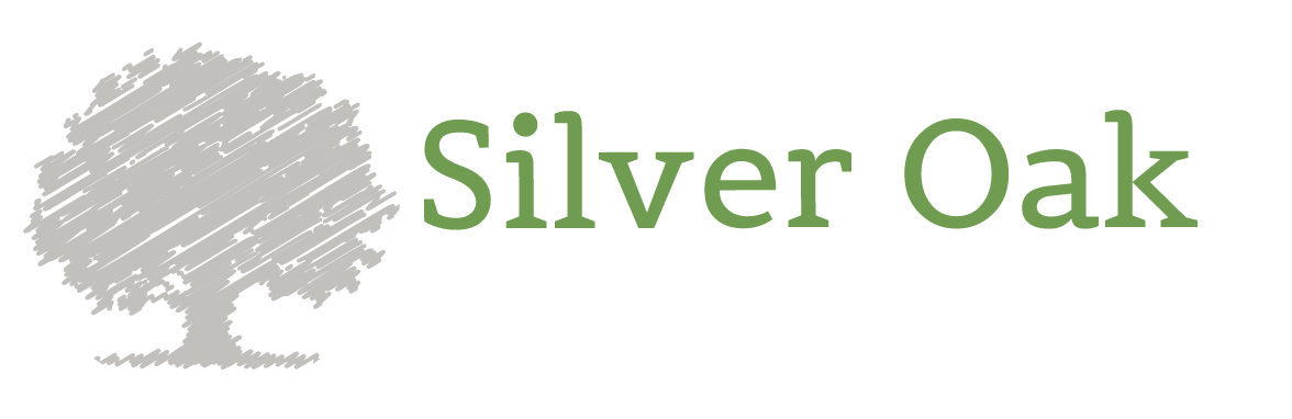 Silver Oak logo with a sketched tree and green text.