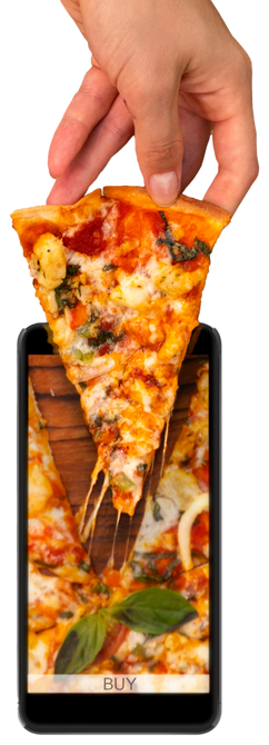 Smartphone app, order food by phone, pizza delivery.