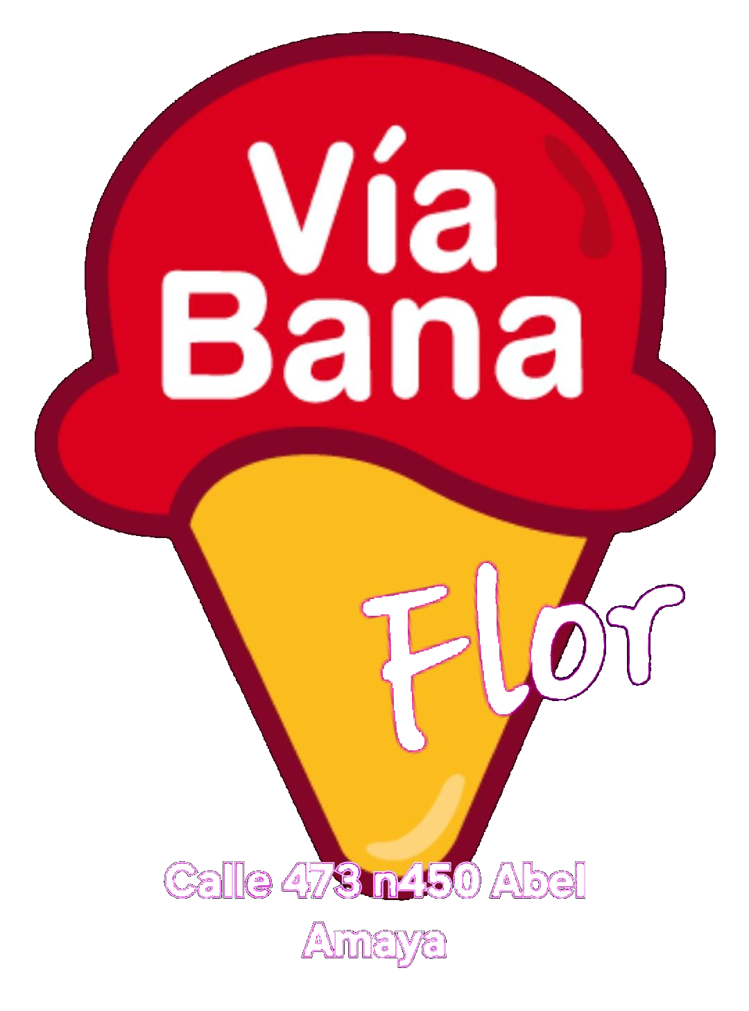 Un cono de helado rojo y amarillo que dice 