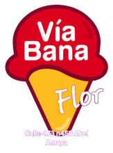 Un cono de helado rojo y amarillo que dice 