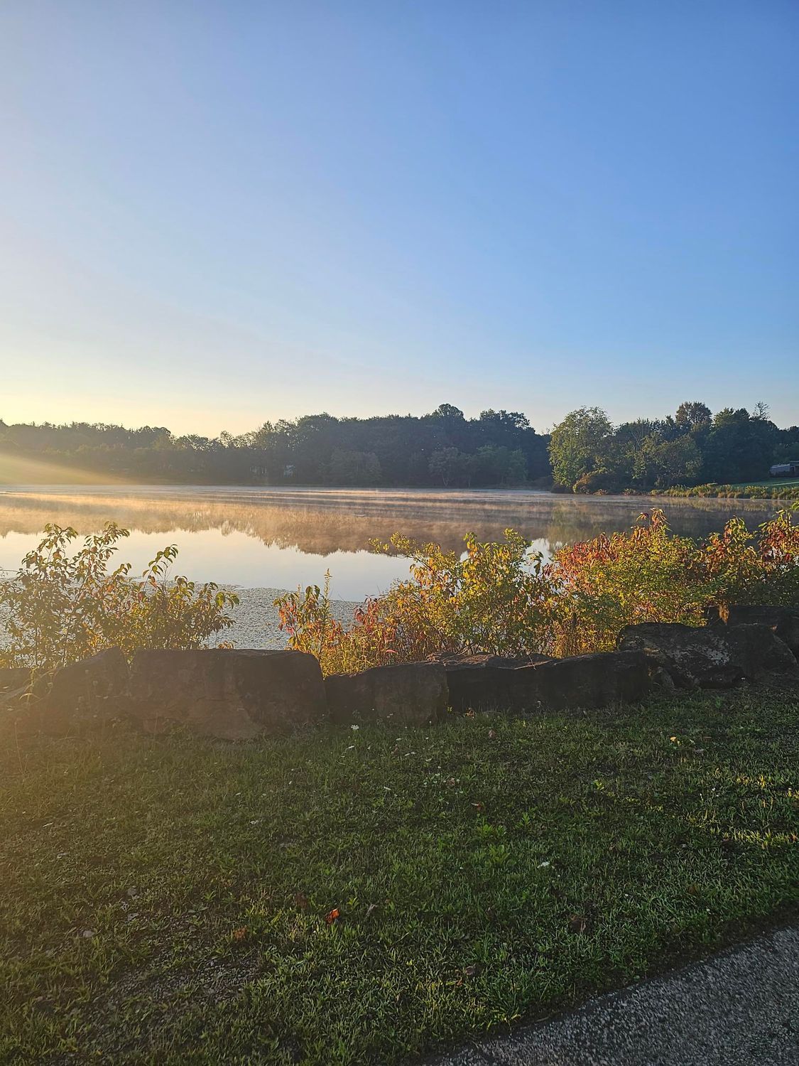 lake lenore  blanketed with fog and sunlight