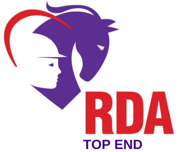 A logo for rda top end with a horse and rider