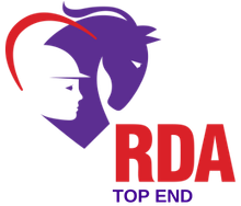 A logo for rda top end with a horse and rider