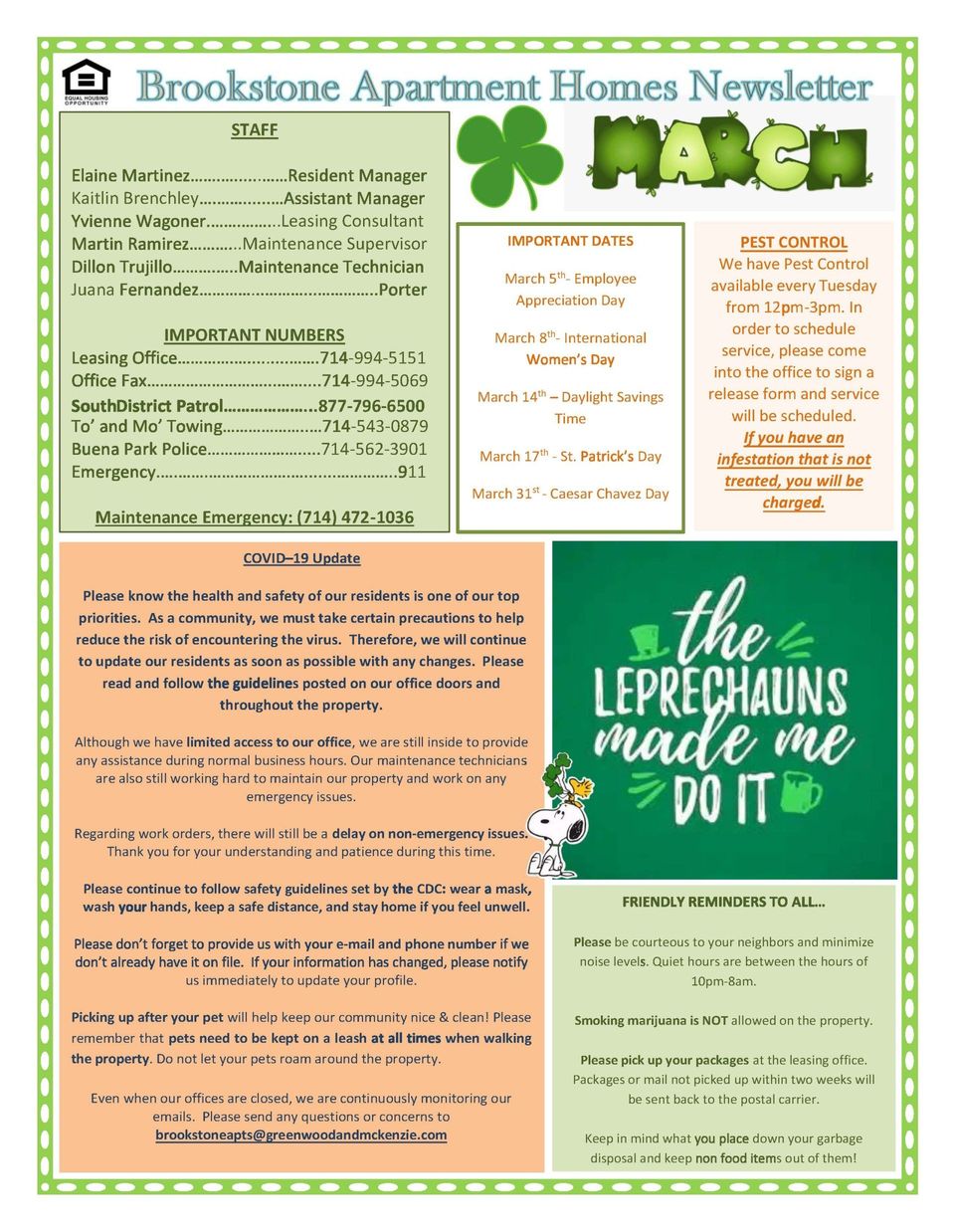 Brookstone Newsletter Cover - March