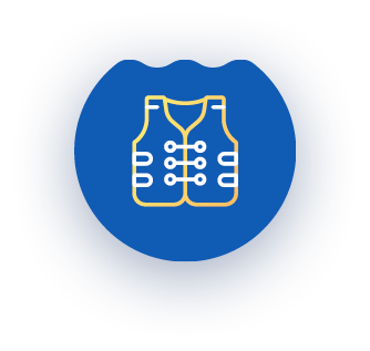 Life vest icon in a blue circle, representing safety.