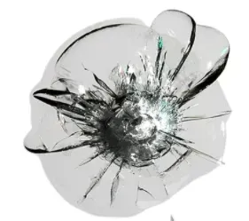 A close up of a broken glass on a white background