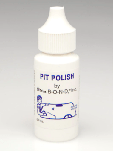 A white bottle of pit polish by b-o-n-d