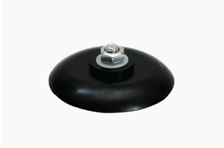 A black suction cup with a nut on top of it