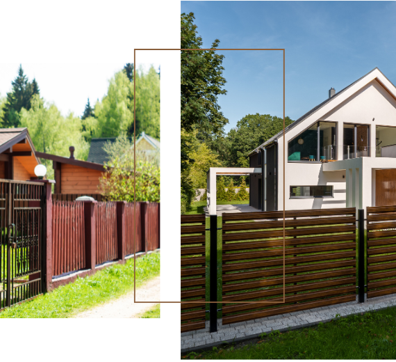 A house with a wooden fence in front of it