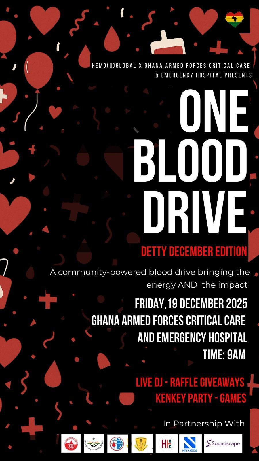 NR Meds partners with Hemogloball and the Ghana Armed Forces Critical Care and Emergency Hospital for the One Blood Drive – Detty December Edition blood donation event on 19 December 2025.