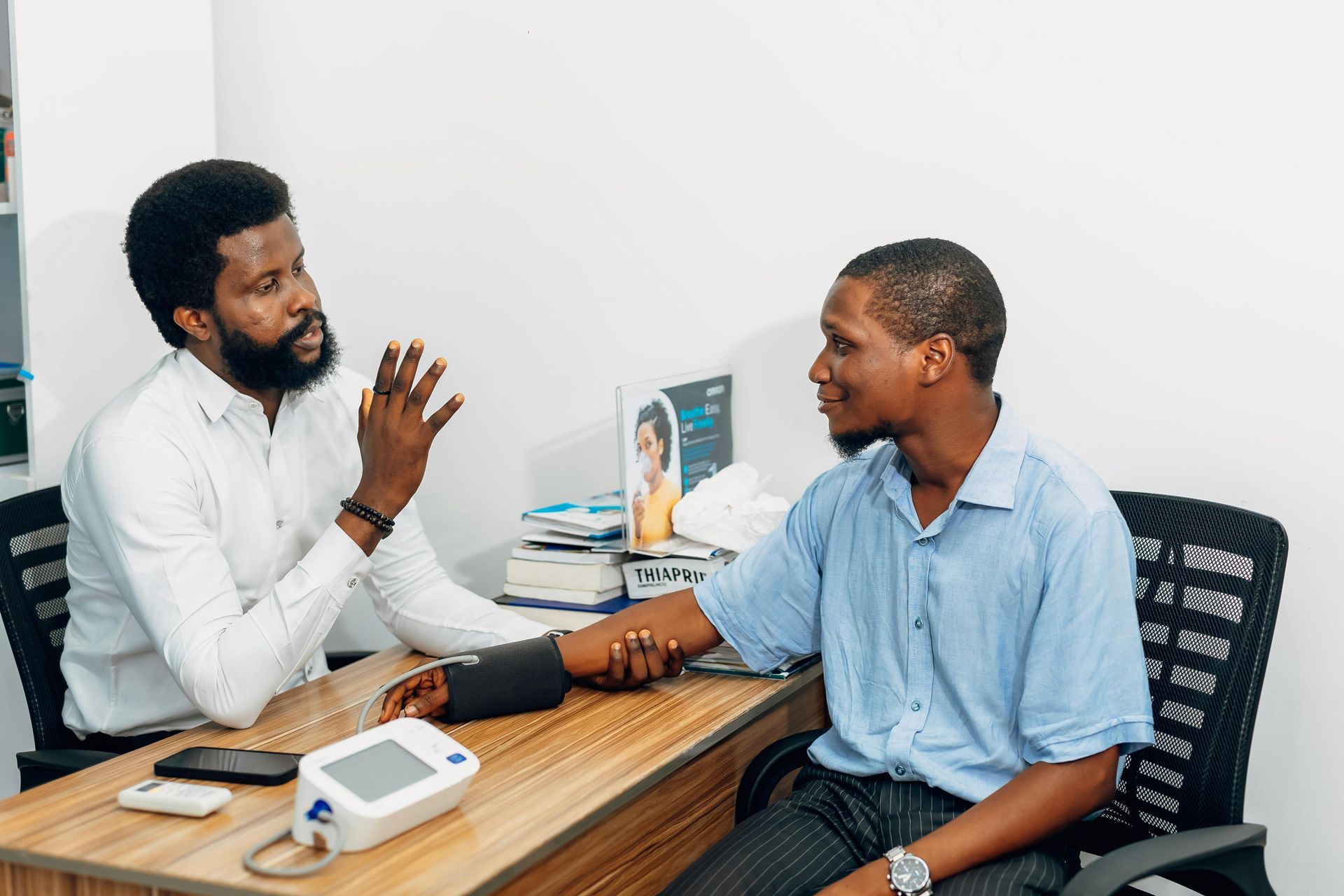 A male patient with a doctor during a consultation