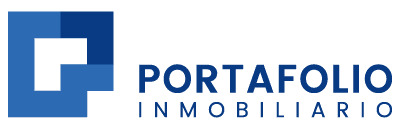 Logotipo para Portafolio Inmobiliario, que presenta una forma abstracta azul junto al nombre de la empresa.