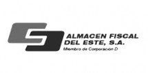 Logotipo de Almacen Fiscal del Este, SA con dos formas superpuestas y texto en español.