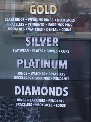 Gold, Silver, Platinum and Diamonds list - Pawn shop in Middleton, MA