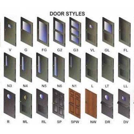A bunch of different door styles are shown on a white background