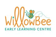 A logo for willowbee early learning centre with a bee on it