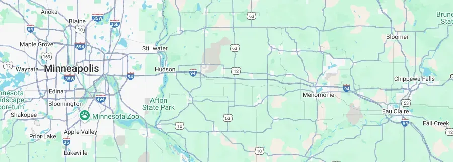 Map of Minnesota with Minneapolis and neighboring cities and highways.