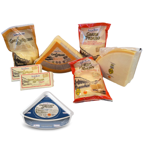 Varie confezioni e spicchi di formaggi italiani.